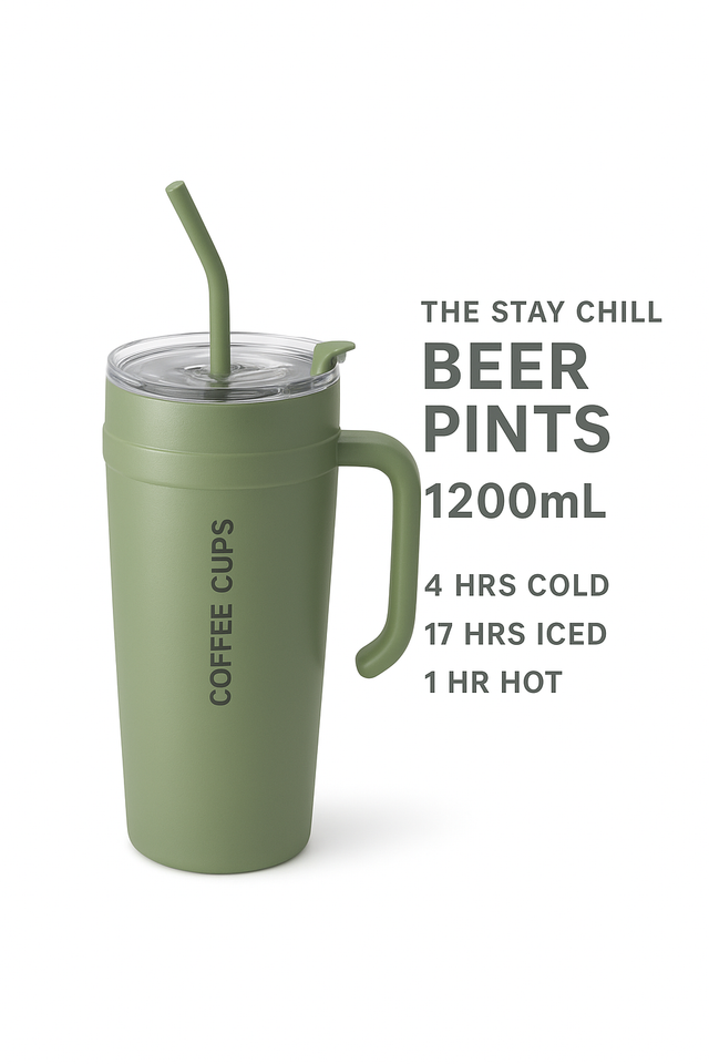 1200mL Insulated Tumbler with Handle & Straw – Stainless Steel Coffee Mug, Beer Pint, Travel Cup