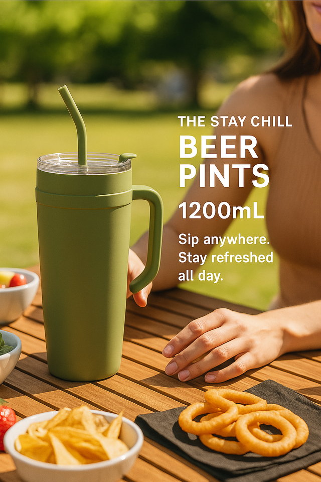 1200mL Insulated Tumbler with Handle & Straw – Stainless Steel Coffee Mug, Beer Pint, Travel Cup