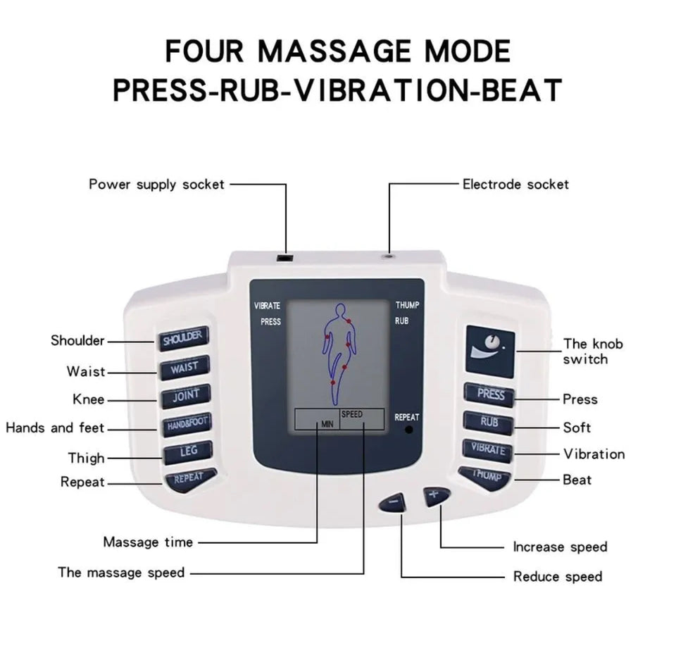 Blueidea Electronic Pulse Massager – 20 Modes, 8 Pads, LCD Display for Pain Relief & Muscle Relaxation