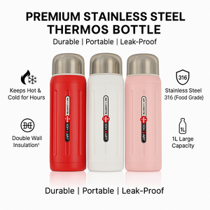 Premium Stainless Steel Thermos Bottle – 1L | Hot & Cold, Leak-Proof, Double Wall Insulated Flask
