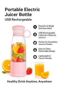 Portable Electric Juicer Bottle – USB Rechargeable Mini Blender for Smoothies, Shakes & Fresh Juices (380ml, 6-Blade)