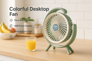 Colorful Desktop Fan with LED Atmosphere Lamp – Portable USB Powered Silent Cooling Fan for Home, Office, Bedroom, Study Table